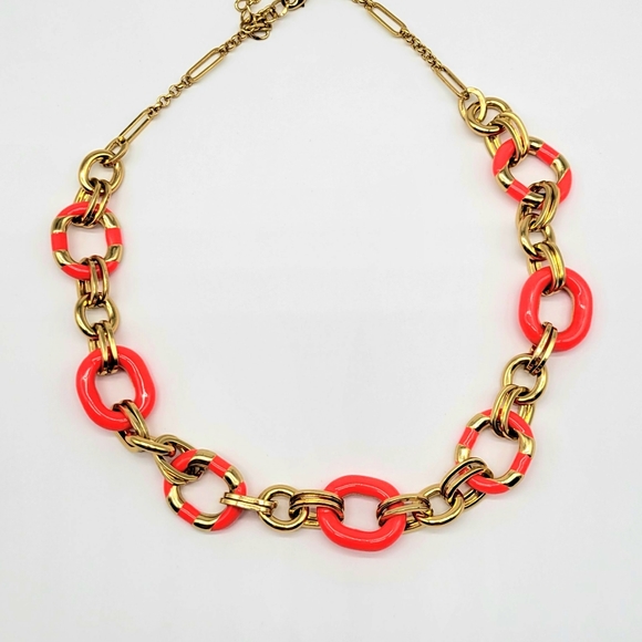 Kate Spade Chunky Gold Rolo Link Statement Necklace with Pink Enameling - Picture 8 of 10